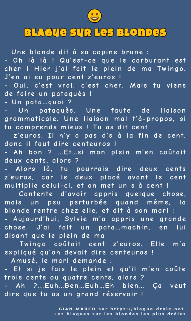   Une blonde dit à sa copine brune :