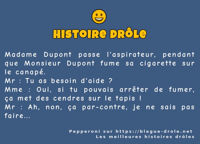 Madame Dupont passe l'aspirateur, pendant...