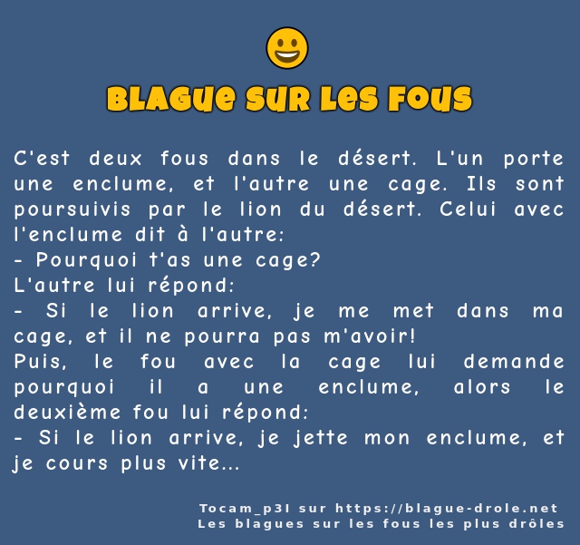 C'est deux fous dans le désert. L'un porte...