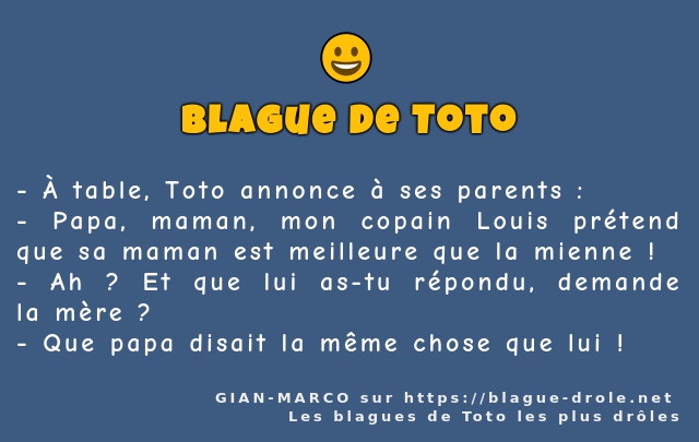 À table, Toto annonce à ses parents :