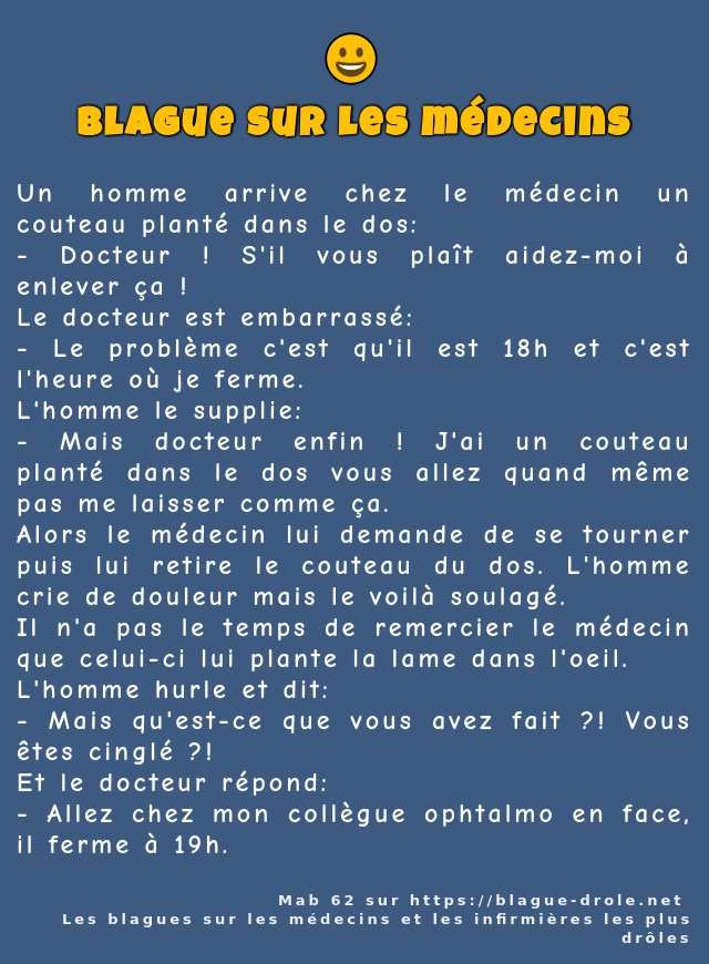 Un homme arrive chez le médecin un couteau...
